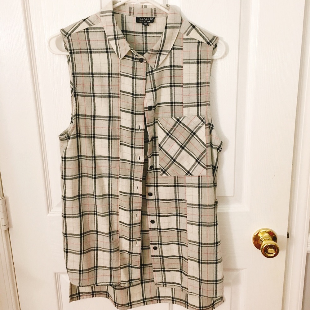 Top shop sleeveless plaid shirt